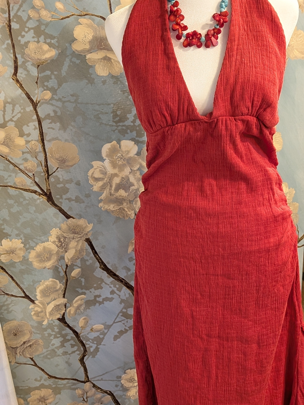 Free People Red Backless Halter Maxi Dress - Picture 1 of 5